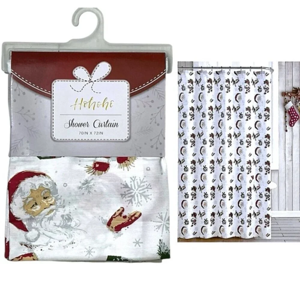 Holiday Shower Curtin Fabric Santa Snowman Christmas Bath Decor 70 x 72 Inch